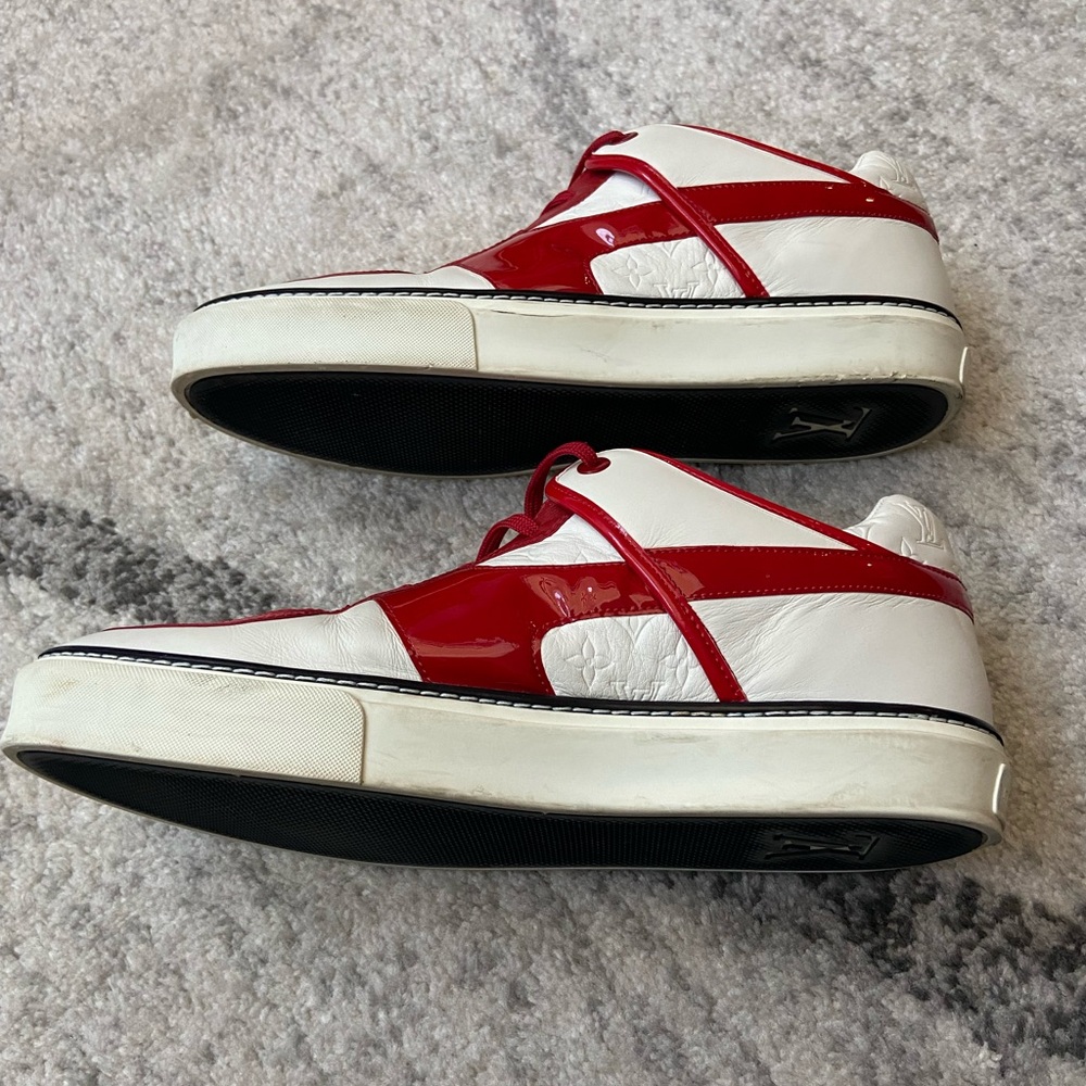 Louis Vuitton Leather Low Top Sneakers Size 10 White & Red - Picture 6 of 6
